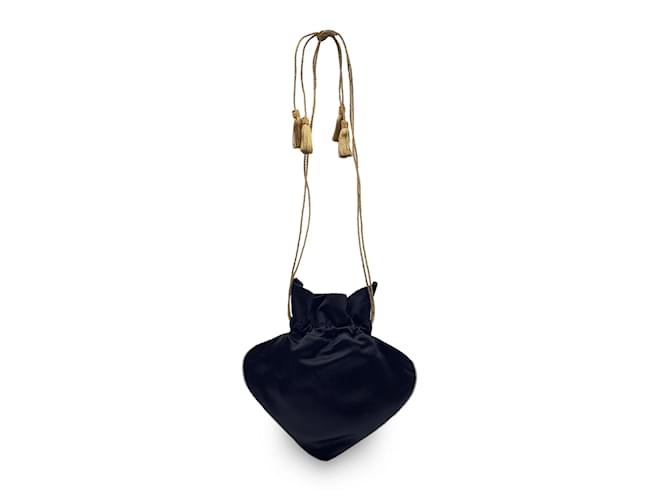 Yves Saint Laurent Vintage Black Satin Spades Evening Drawstring Bag Cloth  ref.1110542