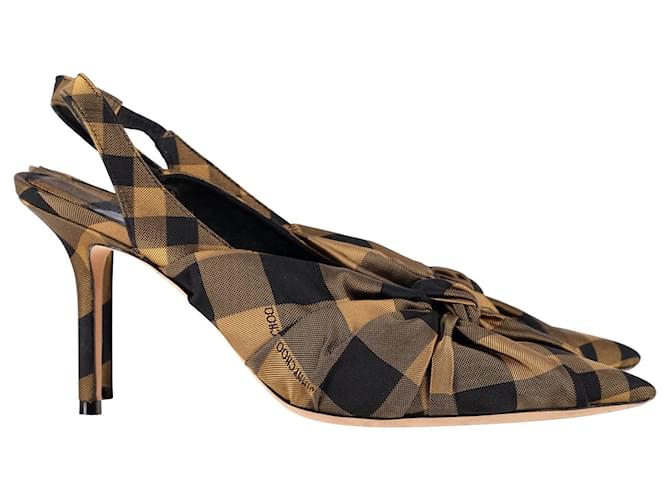 Jimmy Choo Annabell 85 Sling Back Pumps in Brown Satin Python print  ref.1110547