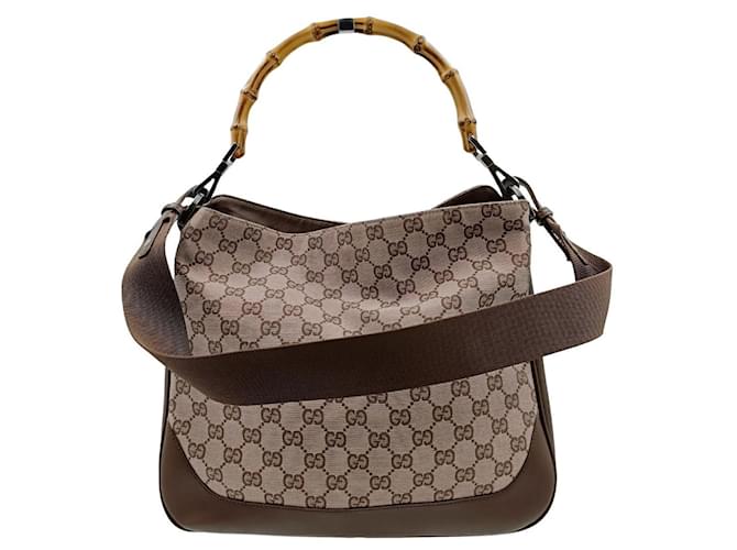 Gucci Bamboo shoulder bag in monogram canvas and leather Brown Cloth  ref.1110566