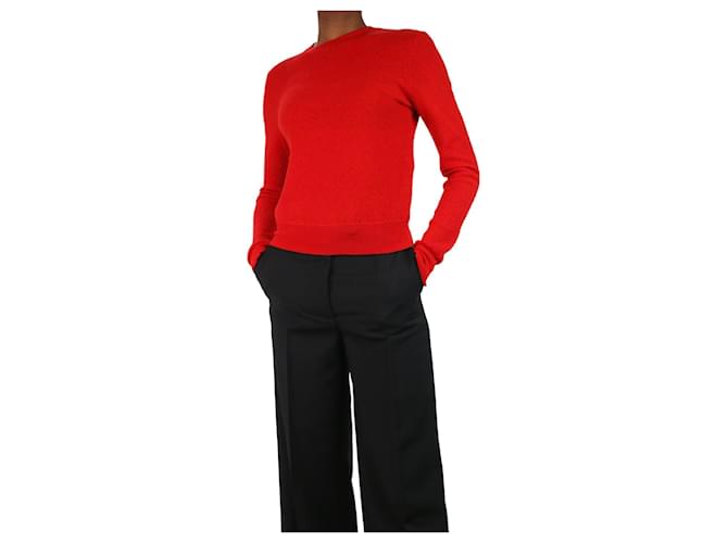 Céline Jersey rojo de punto fino de lana con cuello redondo - Talla M Roja  ref.1110605