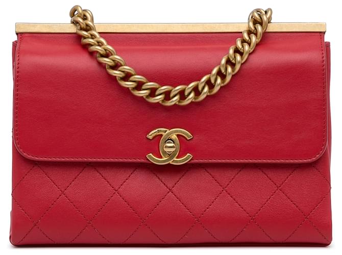 Bolsa pequena Chanel vermelha Coco Luxe com aba Vermelho Couro  ref.1110669