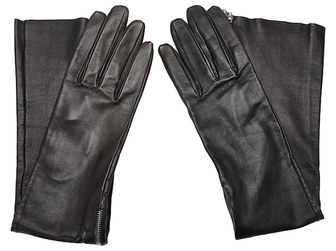 Chanel Black Camellia Lambskin Tall Gloves Leather  ref.1110671