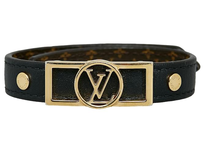 Bracelet enroulé Dauphine réversible noir Louis Vuitton Cuir Toile Veau façon poulain Marron  ref.1110716