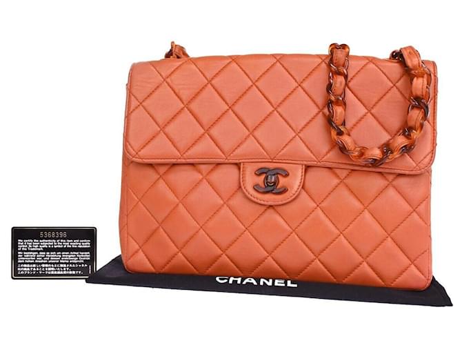 Timeless Chanel Matelassé Orange Leder  ref.1110828