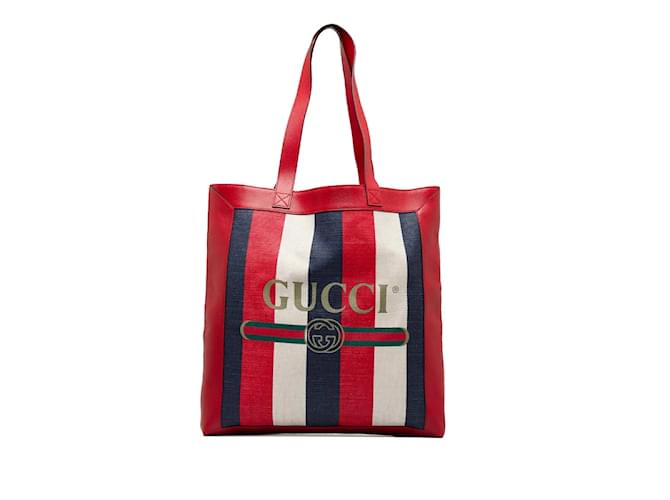 Gucci Dreifarbige Tragetasche aus Canvas und Leder mit Logo 523781 Rot Leinwand  ref.1111151