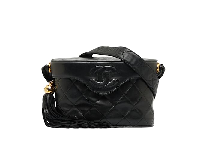 Vanity Chanel CC-Umhängetasche aus gestepptem Leder mit Quasten Schwarz  ref.1111187