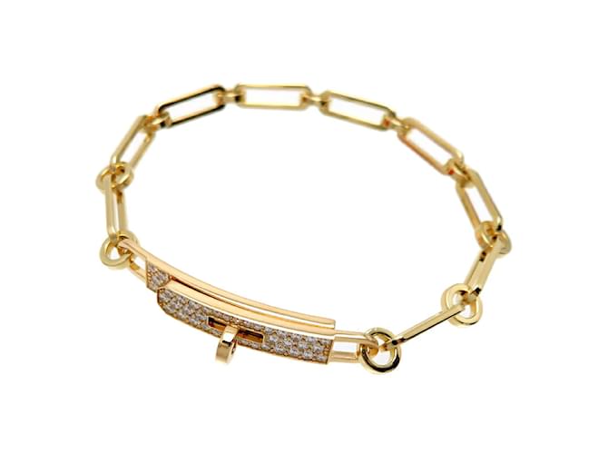 Hermès 18k Pulseira de corrente Kelly com diamantes em ouro Dourado Metal  ref.1111196