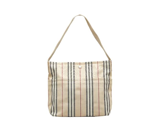 Burberry House Stripe Canvas Tote Bag Brown Cloth  ref.1111204