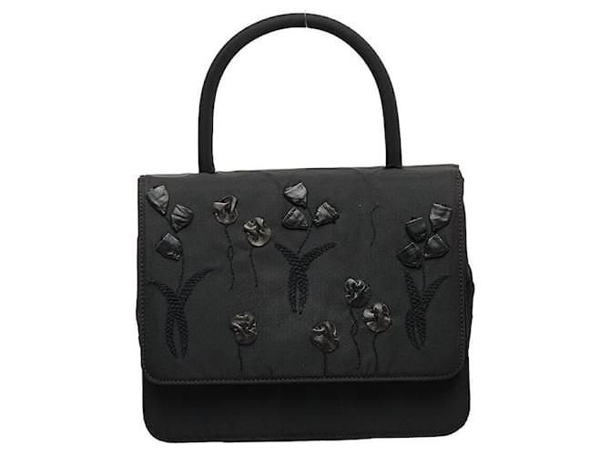 Prada Embroidered Flower Tessuto Handbag Black Cloth  ref.1111213