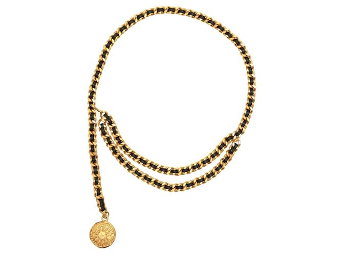 Annata di Chanel 1995 singolo (con goccia foderata) Etichetta con catena tono oro e cintura regolabile CC D'oro Metallo  ref.1111291