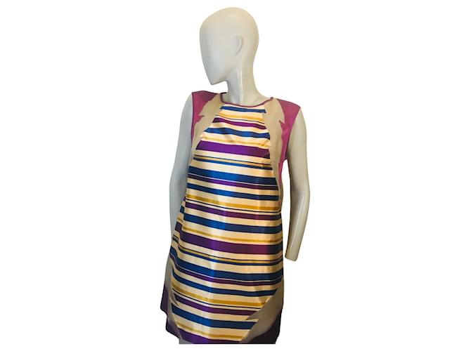 Autre Marque Gestreiftes Kleid von Frankie Morello mit Seideneinsatz Mehrfarben Baumwolle Viskose  ref.1111399