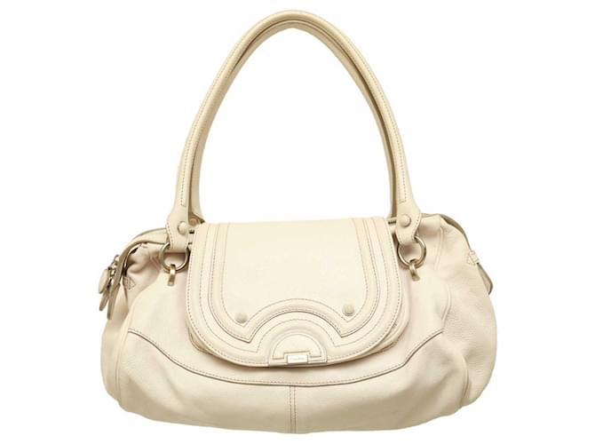 Calvin Klein White Leather Beige Stitching Satchel Bag Shoulder Flap top Handbag  ref.1111406