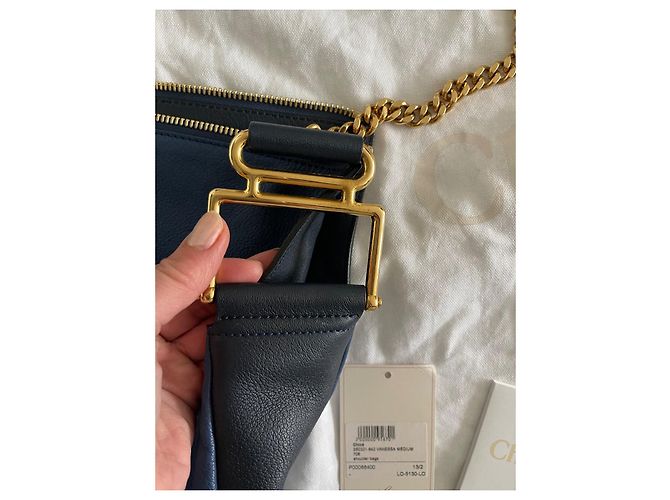 Bolsa de mão Chloé Vanessa em couro azul marinho