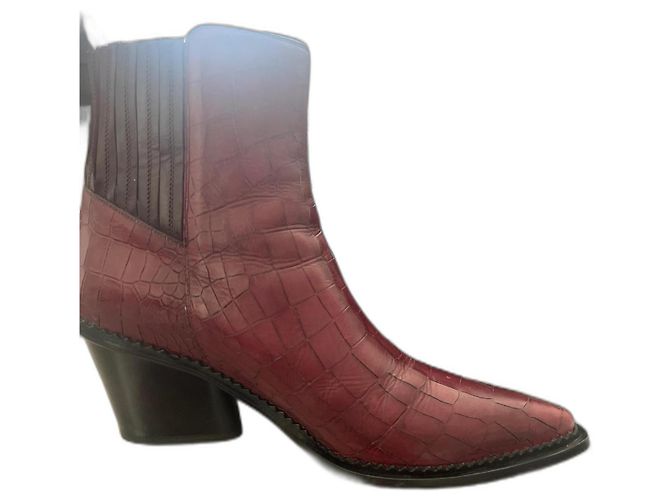 Botines Sartore de Cuero Rojo Oscuro Burdeos