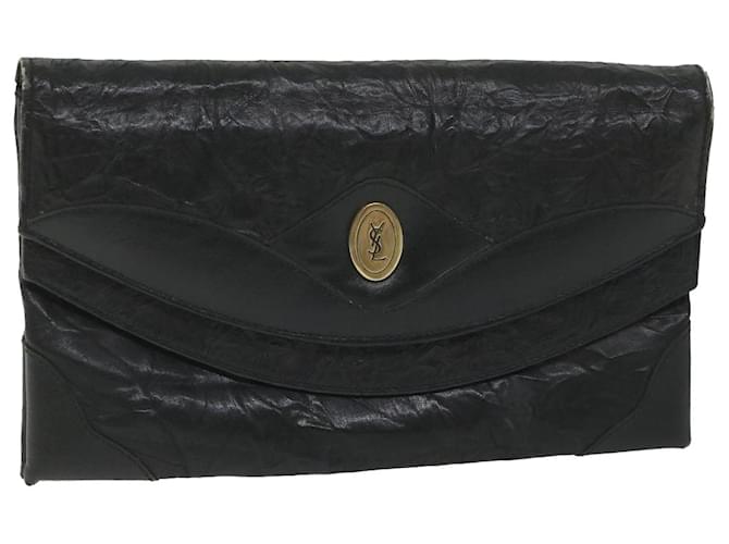 SAINT LAURENT Clutch Bag Leather Black Auth fm2892  ref.1111538