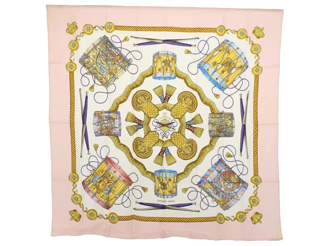 Hermès HERMES CARRE 90 LES TAMBOURS Scarf Silk Pink White Auth 56604  ref.1111555
