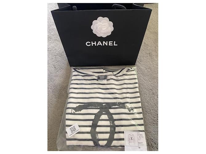 CHANEL CC Logo Uniforme Top Taille **TRÈS RARE ET TOUT NEUF* Coton Noir Blanc  ref.1111658