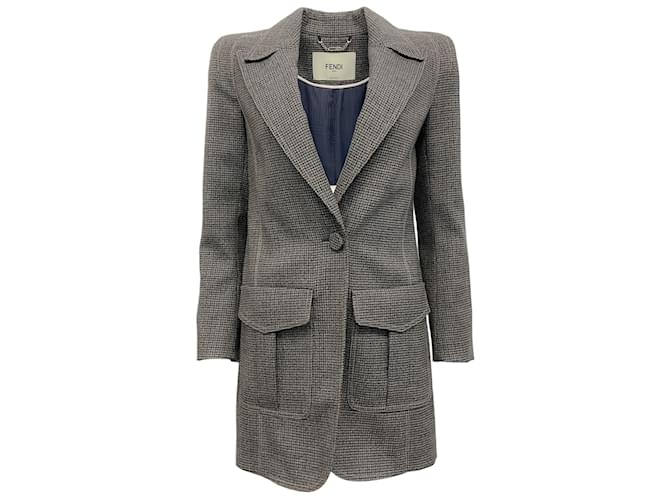 Fendi Charcoal Grey / Navy Blue Houndstooth Jacket Wool  ref.1111624