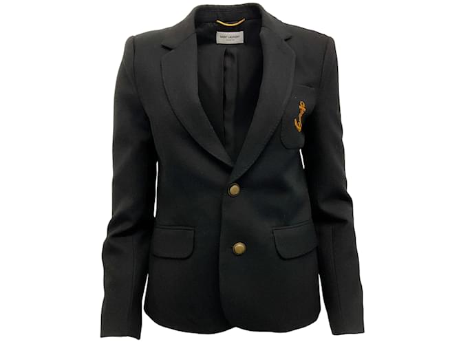 Saint Laurent Black Wool Blazer with Embroidered Anchor  ref.1111627