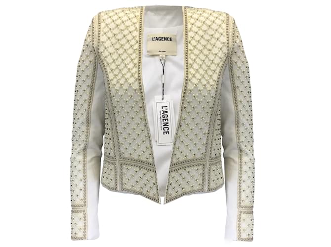 L'Agence White Pearl and Rhinestone Embellished Esme Jacket Cotton  ref.1111636