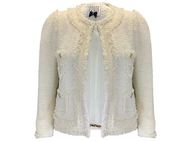Edward Achour Edward Echour Ivory / Gold Buttoned Boucle Knit Tweed Jacket Cream