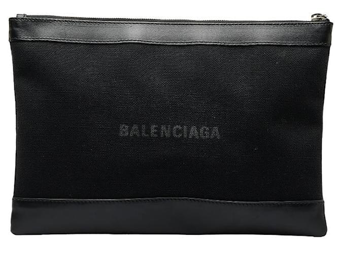 Balenciaga Navy Clip M Canvas Clutch Bag 373834 Black Cloth  ref.1111688