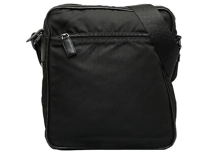 Sac à bandoulière Prada en nylon et cuir avec plaque logo triangle en bon état Toile Noir  ref.1111691