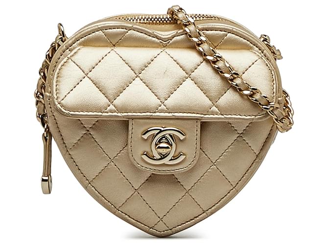 Chanel Gold Mini CC in Love Heart Crossbody Golden Leather  ref.1111805