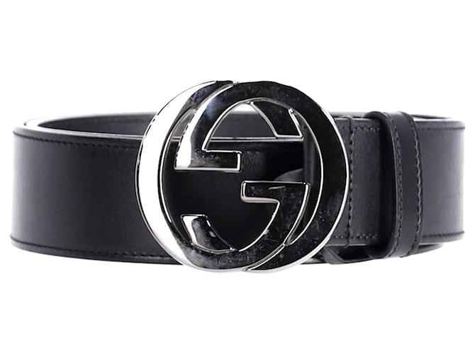 Cintura Gucci con logo G intrecciato in pelle nera Nero  ref.1111869