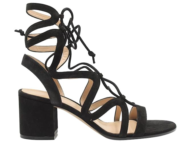 Gianvito Rossi Artemis 60 Lace-up sandals in black suede  ref.1111875