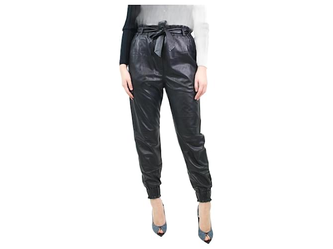 Autre Marque Black belted leather trousers - size UK 6  ref.1111883