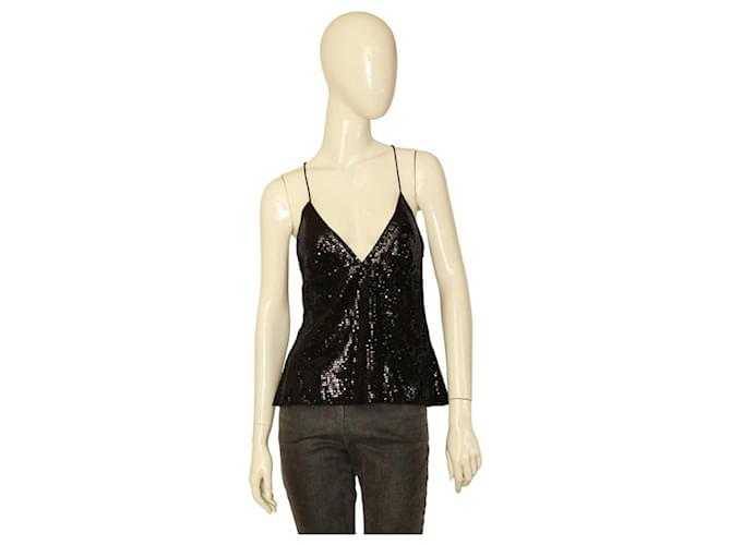 Diane Von Furstenberg DVF West Black Fully Sequined Silk Camisole Blouse Top 8  ref.1111893