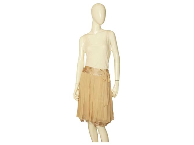 Diane Von Furstenberg Falda cruzada hasta la rodilla plisada con encaje de seda de color beige Leanne 2  ref.1111894
