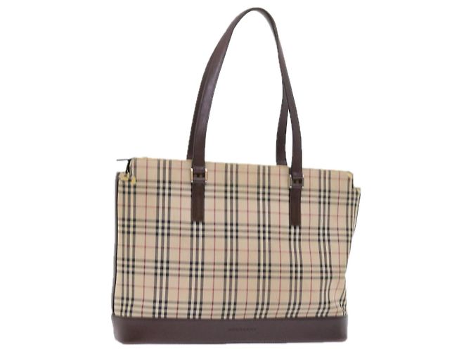 Borsa Tote BURBERRY Nova Check Canvas Beige Auth 56398