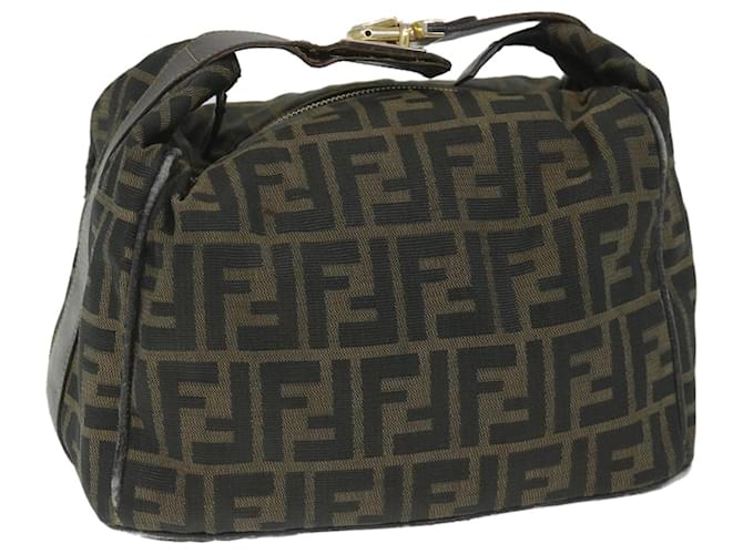 FENDI Zucca Canvas Vanity Cosmetic Pouch Black Brown Auth 56386  ref.1112023