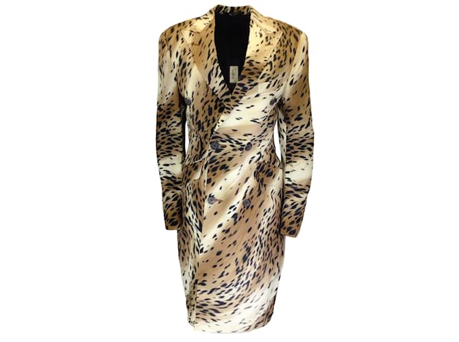 R13 Tan / Black Leopard Printed lined Breasted Coat Camel Synthetic  ref.1112065