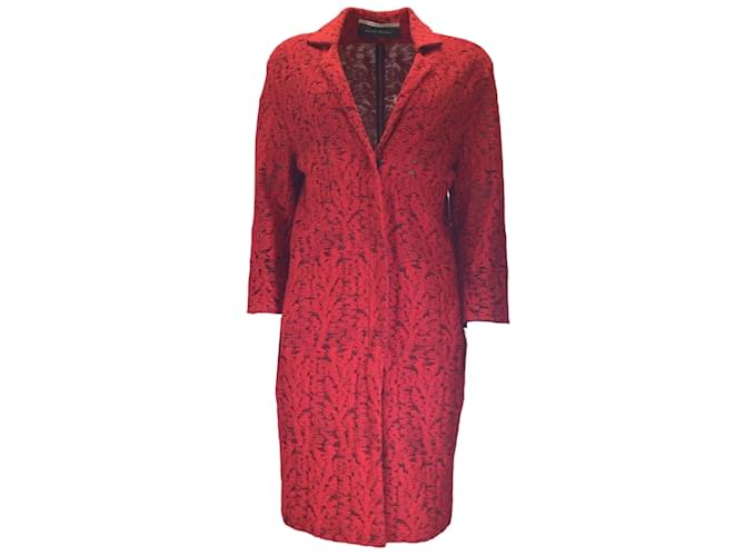 Roland Mouret Red Cotton Knit and Mesh Tulle Lace Coat  ref.1112066