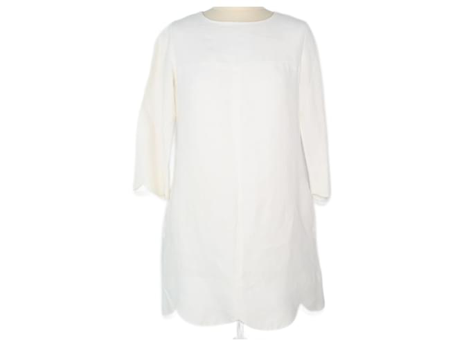 Chloé White Scalloped Longsleeve Midi Dress Synthetic  ref.1112075
