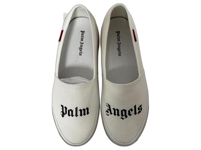 Zapatillas sin cordones con logo Palm Angels Blanco Beige Blanco roto Lienzo  ref.1112119