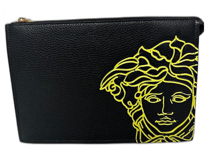 Versace Medusa Pouch Black Yellow Leather  ref.1112122