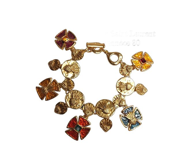 Pulseira Yves Saint Laurent de prata com abacaxi e esmalte Multicor