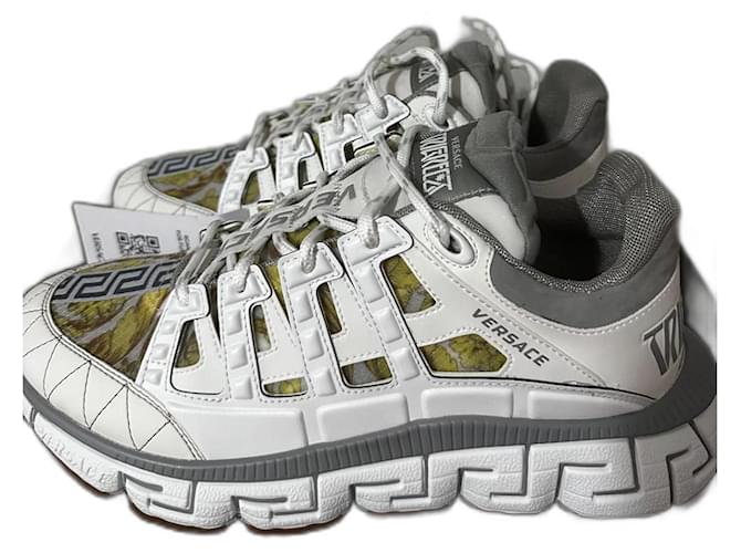 Versace Trigreca-Sneakers Weiß Gelb Polyester  ref.1112151