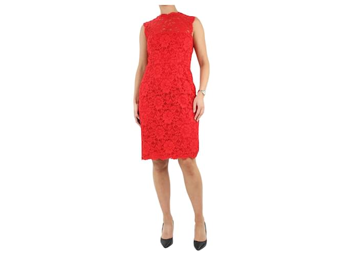 Valentino Vestido rojo sin mangas de encaje - talla UK 14 Roja Poliamida  ref.1112208