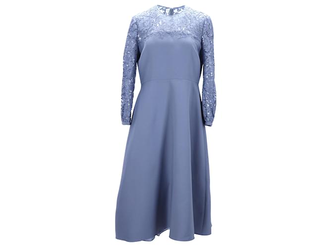 Vestido midi de encaje Valentino Garavani Wo de lana virgen azul claro  ref.1112311