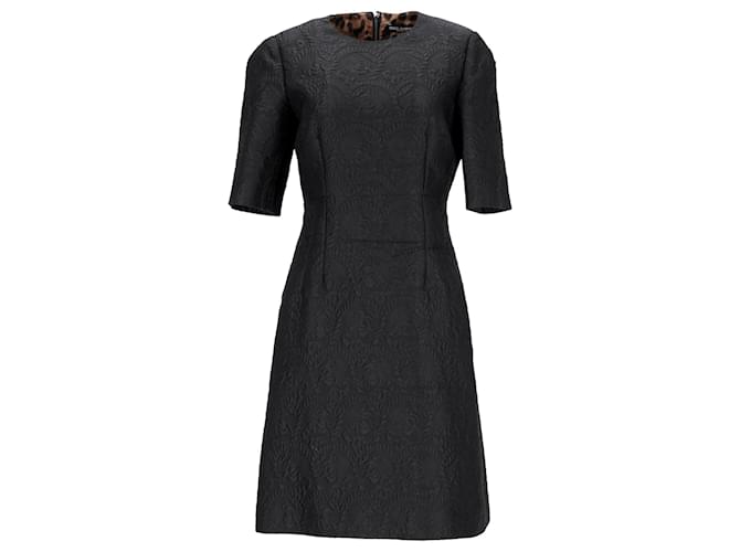Dolce & Gabbana Floral Jacquard Midi Dress in Black Cotton  ref.1112329
