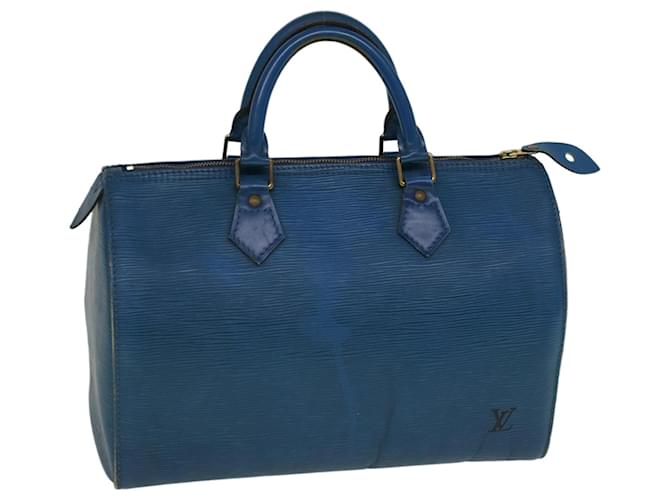 Louis Vuitton Epi Speedy 30 Bolsa de Mão Azul Toledo M43005 Autenticação de LV 56597 Couro  ref.1112405