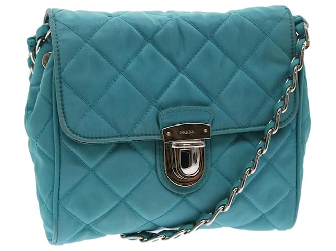 PRADA Bolsa de Ombro com Corrente Nylon Azul Turquesa Autenticação 56948  ref.1112450