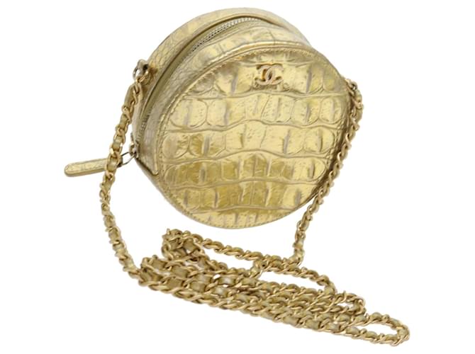 Bolsa de ombro com corrente CHANEL Couro de bezerro ouro CC Auth 57040NO Dourado  ref.1112490