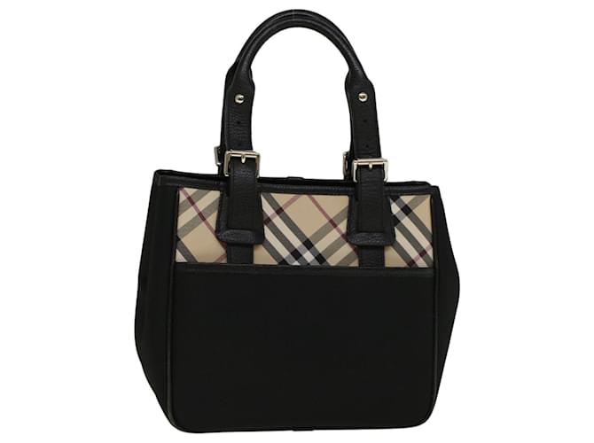 BURBERRY Nova Check Sac à main Nylon Beige Noir Auth 57242  ref.1112513