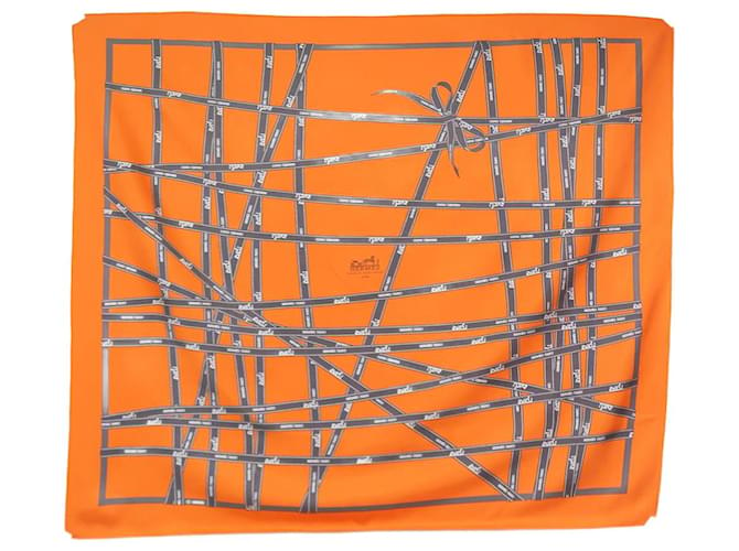 Hermès Lenço quadrado estampado em seda laranja  ref.1112600